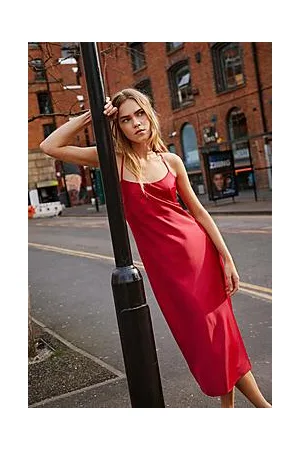 Boohoo Sustainable Satin Square Neck Midi Slip Dress