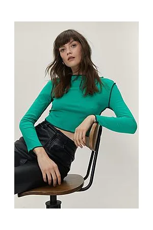Boohoo Exposed Seam Cropped Long Sleeve Top