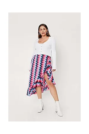 Boohoo Plus Size Zig Zag Print Ruffle Midi Skirt