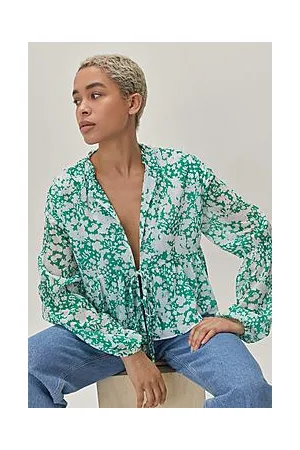 Boohoo Floral Tie Front Cropped Smock Blouse
