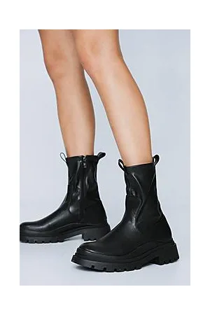 Boohoo Chunky Faux Leather Ankle Sock Boots