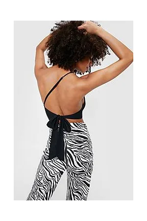 Boohoo Aysymmetric Bow Tie Back Crop Top