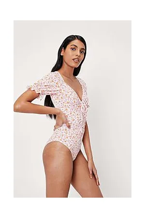 Boohoo Ruched Floral Print Puff Sleeve Bodysuit