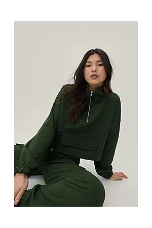 Boohoo Utility High Neck Long Sleeved Cropped Sweatshirt