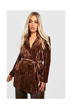 Boohoo Plus Velvet Tie Belt Blazer