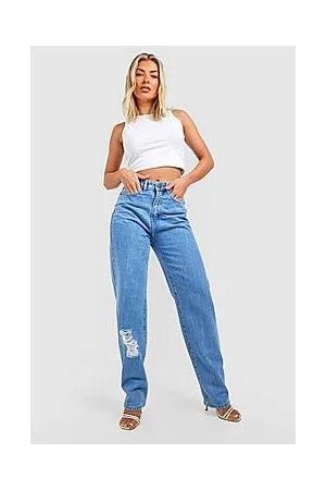 Boohoo Organic Denim Distressed Straight Leg Jeans