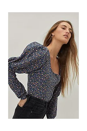 Boohoo Floral Puff Sleeve Button Down Blouse