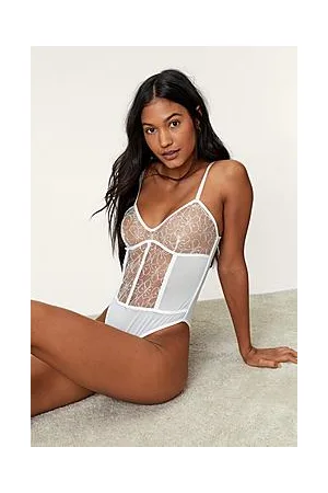 Boohoo Lace Mesh Paneled Bodysuit
