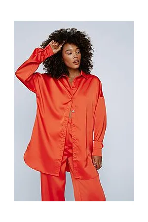 Boohoo Satin Oversized Long Sleeve Button Down Shirt