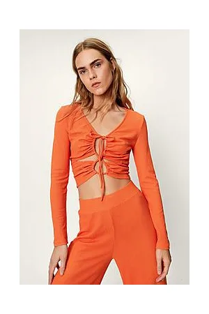 Boohoo Textured Cut Out Ruched V Neck Top