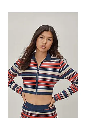 Boohoo Striped Knitted Zip Through Top