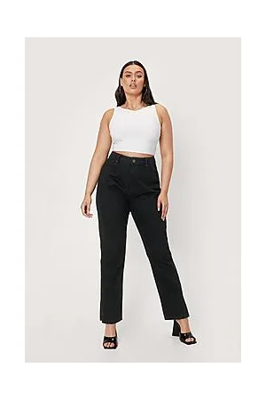Boohoo Plus Size Organic Denim Split Hem Mom Jeans