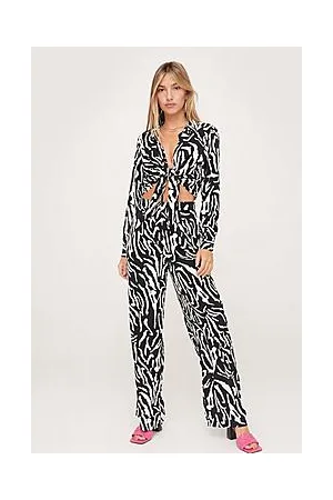 Boohoo Zebra Print Wide Leg Pants