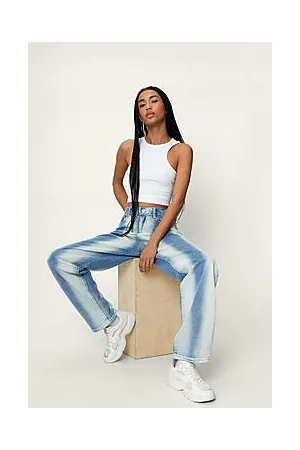 Boohoo Vertical Frayed Straight Leg Boyfriend Jeans