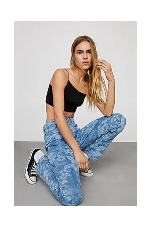 Boohoo Oversized Floral Print Straight Leg Denim Jeans