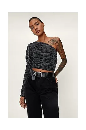 Boohoo One Sleeve Sparkle Ruched Crop Top