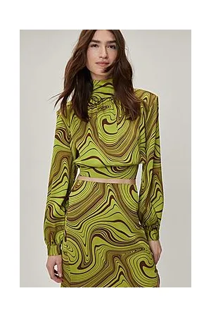 Boohoo Retro Wave Print High Neck Long Sleeve Top