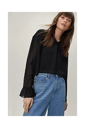 Boohoo Dobby Chiffon Tie Back Crop Top