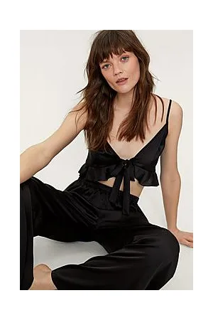 Boohoo Satin Tie Front Cami And Pants Pyjama Set