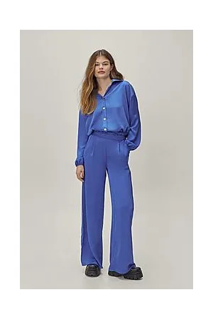 Boohoo Satin Collared Shirt And Wide Leg Pants Set