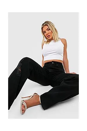 Boohoo Organic Denim Distressed Straight Leg Jeans