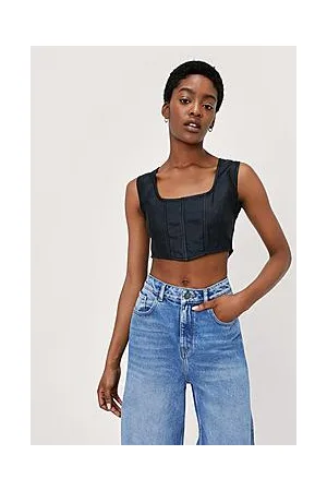 Boohoo Recycled Coated Denim Seamed Corset Top