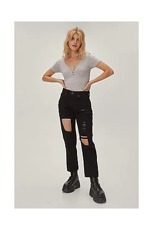 Boohoo Petite Organic Distressed Mom Jeans