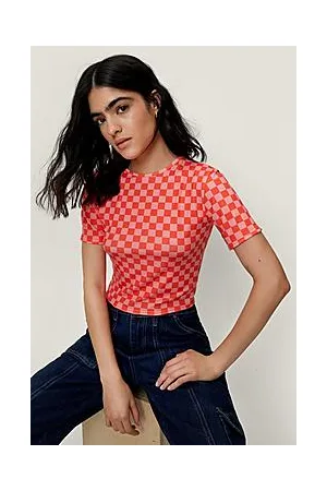 Boohoo Recycled Checkerboard Cropped Short Sleeve Top