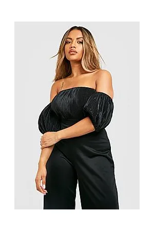 Boohoo Plus Puff Sleeve Satin Plisse Bodysuit