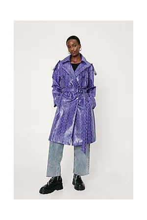Boohoo Snakeskin Faux Leather Oversized Belted Trench Coat