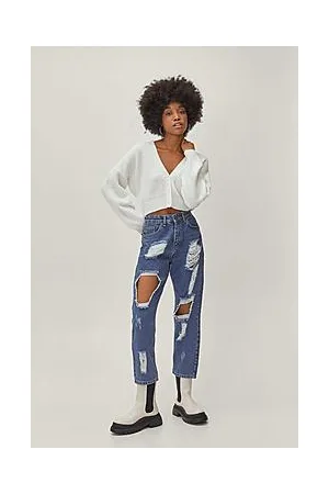Boohoo Petite Organic Distressed Mom Jeans