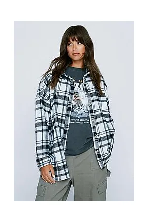 Boohoo Plus Size Mono Check Plaid Oversized Shacket