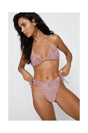 Boohoo Toweling Checkerboard Tie Side Bikini Bottoms