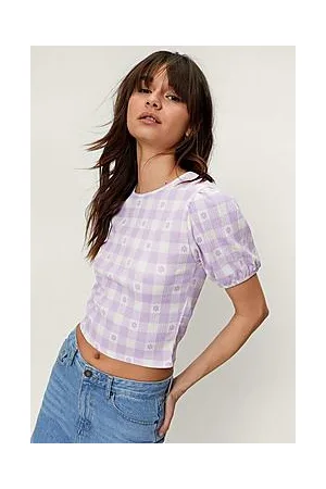 Boohoo Short Sleeve Gingham Print Top
