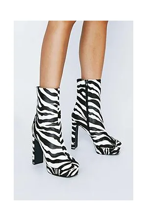 Boohoo Zebra Print Platform Ankle Boots