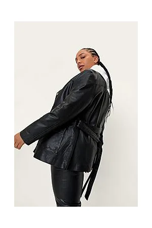 Boohoo Plus Size Real Leather Button Down Jacket