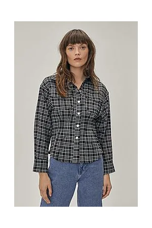 Boohoo Check Print Cinched Waist Button Down Shirt