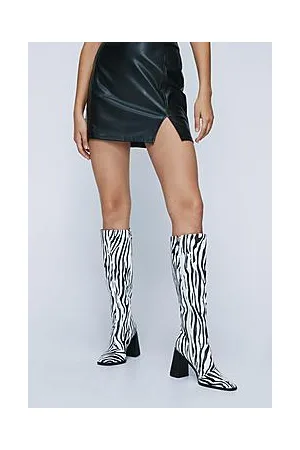 Boohoo Zebra Print Knee High Boots