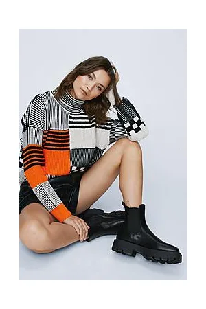 Boohoo Faux Leather Cleated Chelsea Ankle Boots