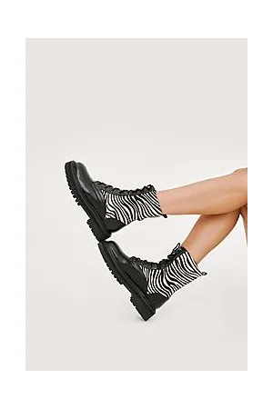 Boohoo Faux Leather Zebra Panel Biker Boots