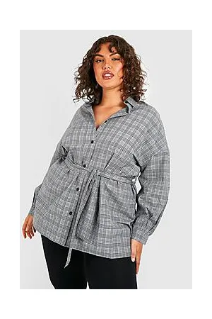 Boohoo Plus Check Belted Shirt
