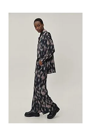 Boohoo Satin Muted Tie Dye Wide Leg Pants