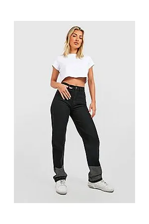 Boohoo Organic Denim Contrast Hem Straight Jeans