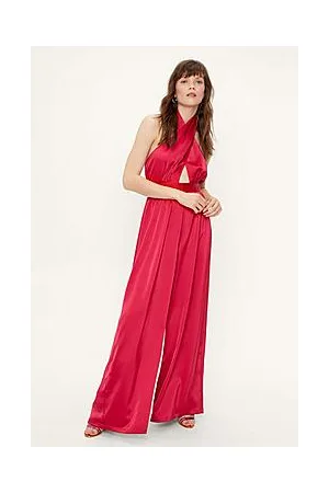 Boohoo Recycled Satin Halter Jumpsuit