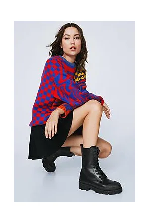 Boohoo Faux Leather Mudguard Lace Up Biker Boots