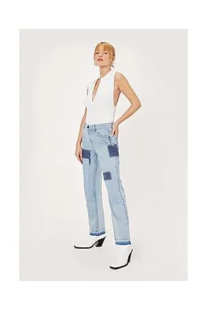 Boohoo Petite Organic Denim Patchwork Straight Leg Jeans