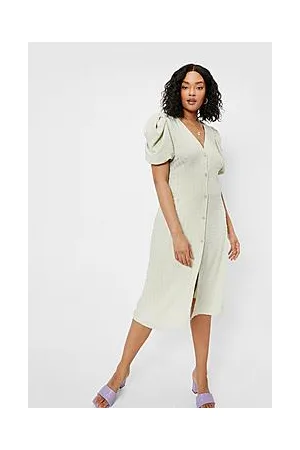 Boohoo Plus Size V Neck Button Down Midi Dress