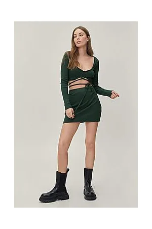 Boohoo Jersey Tie Front Top And Skirt Set