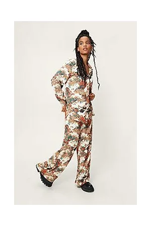 Boohoo Petite Vintage Floral Print Oversized Satin Shirt