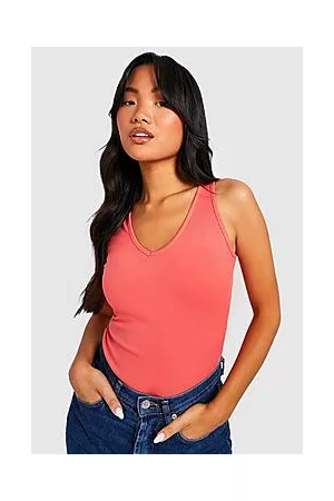 Boohoo Petite Rib Basic V Neck Bodysuit